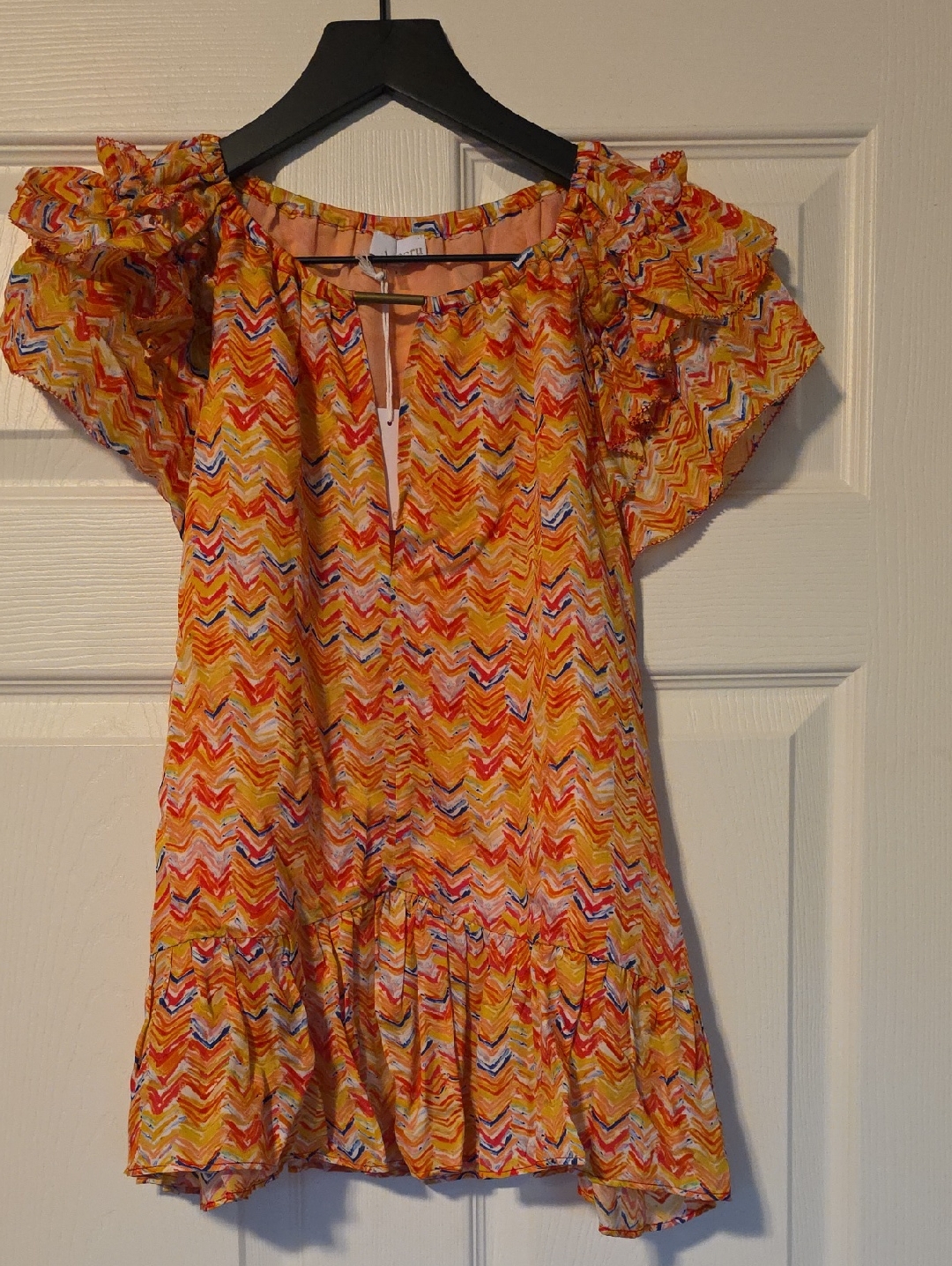 Ecru Multicolor Chevron Summer Blouse Nwt